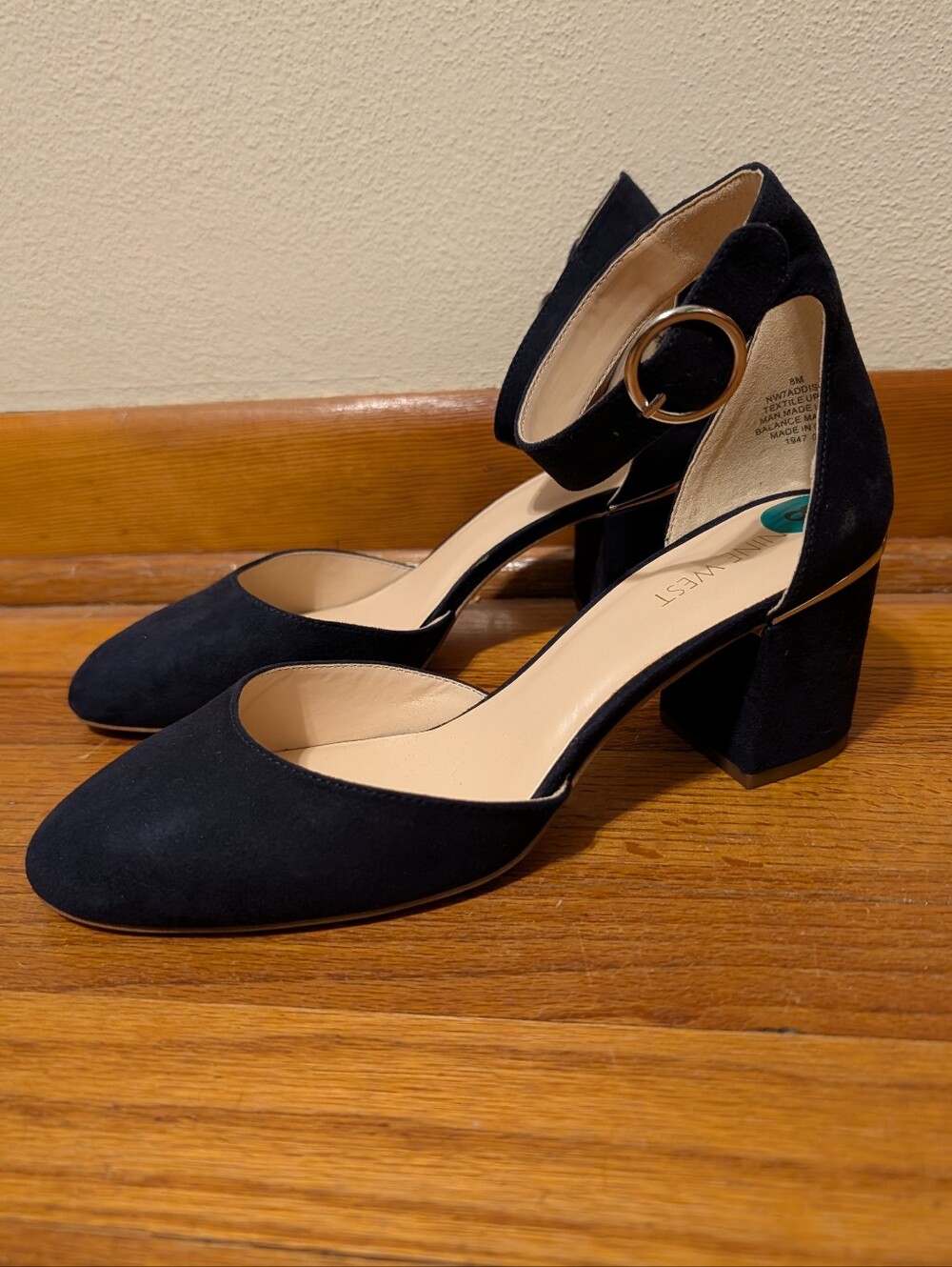 Nine West Addison Deep Navy Suede Block Heel Pump